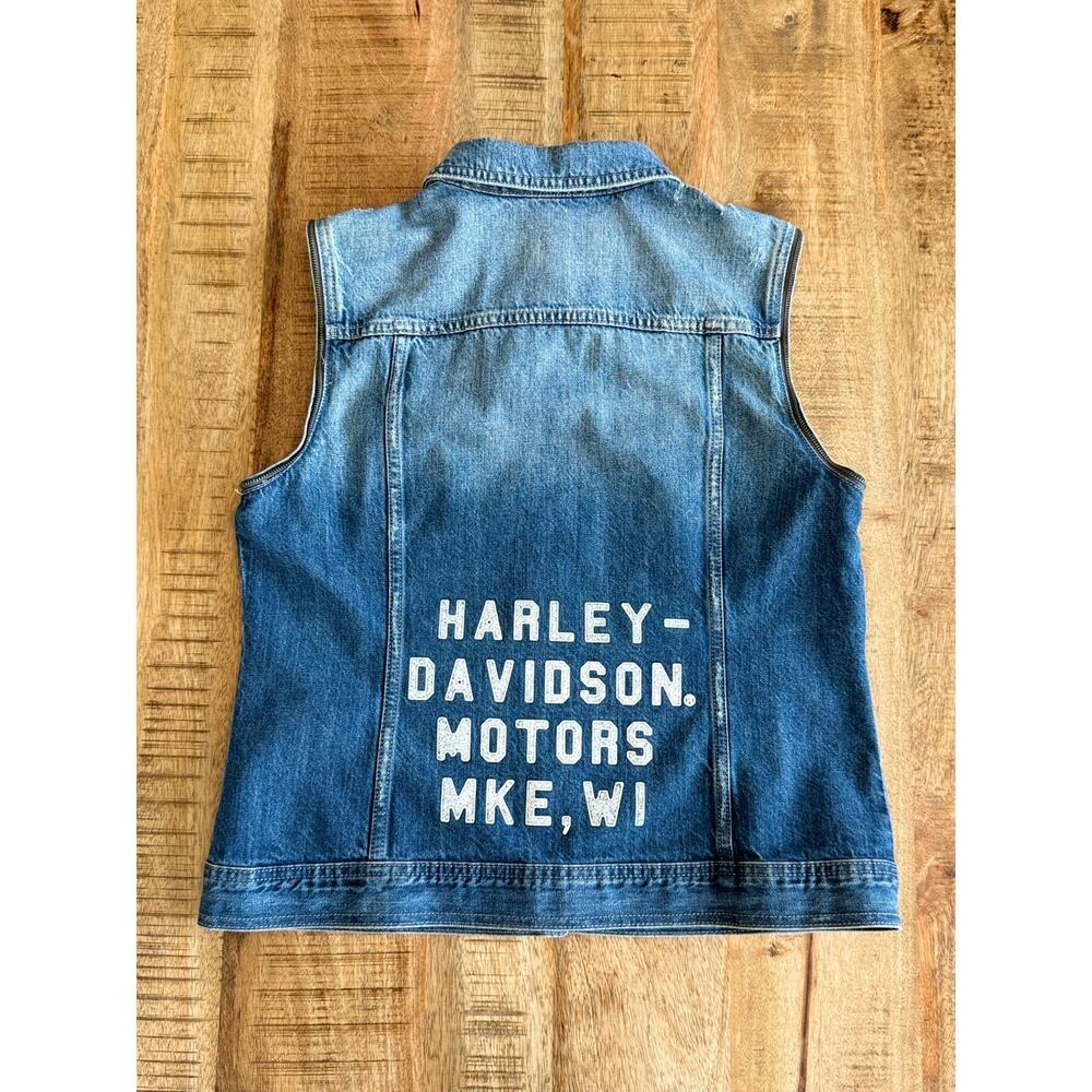 Harley-Davidson Women's Denim Jacket M Blue Zip-Off Sleeve Vest Hood 98402-20VW - Picture 14 of 15